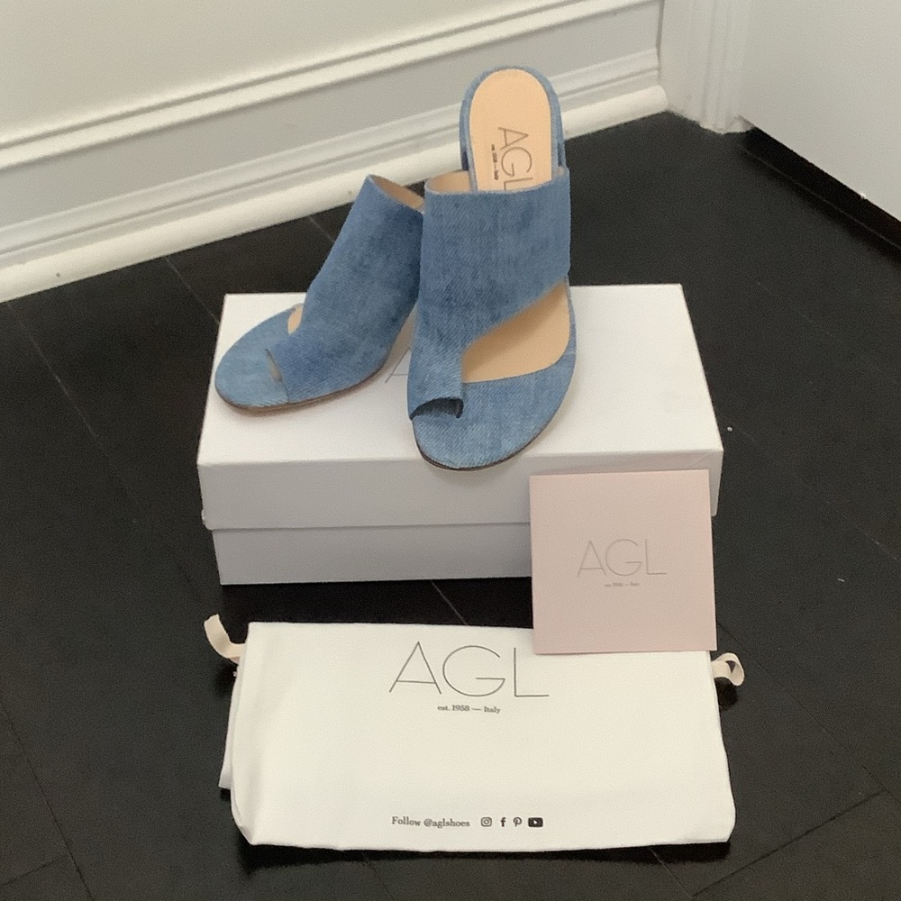 Brand, new AGL Denim Blue Mules, European size 39